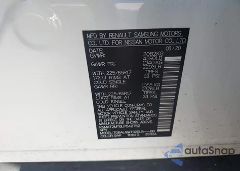 2020 Nissan Rogue Sv Fwd from USA, damaged, VIN KNMAT2MT8LP542762